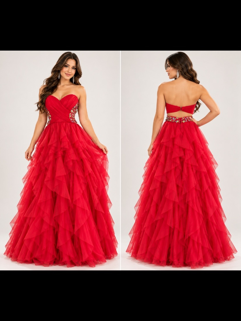 Masquerade Red Rhinestone Ruffle Tulle Prom Gown Size 1/2